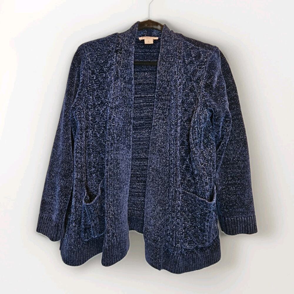 Allison Daley Womens Open Front Chenille Navy Blue Top PL Silver Sparkle Pockets